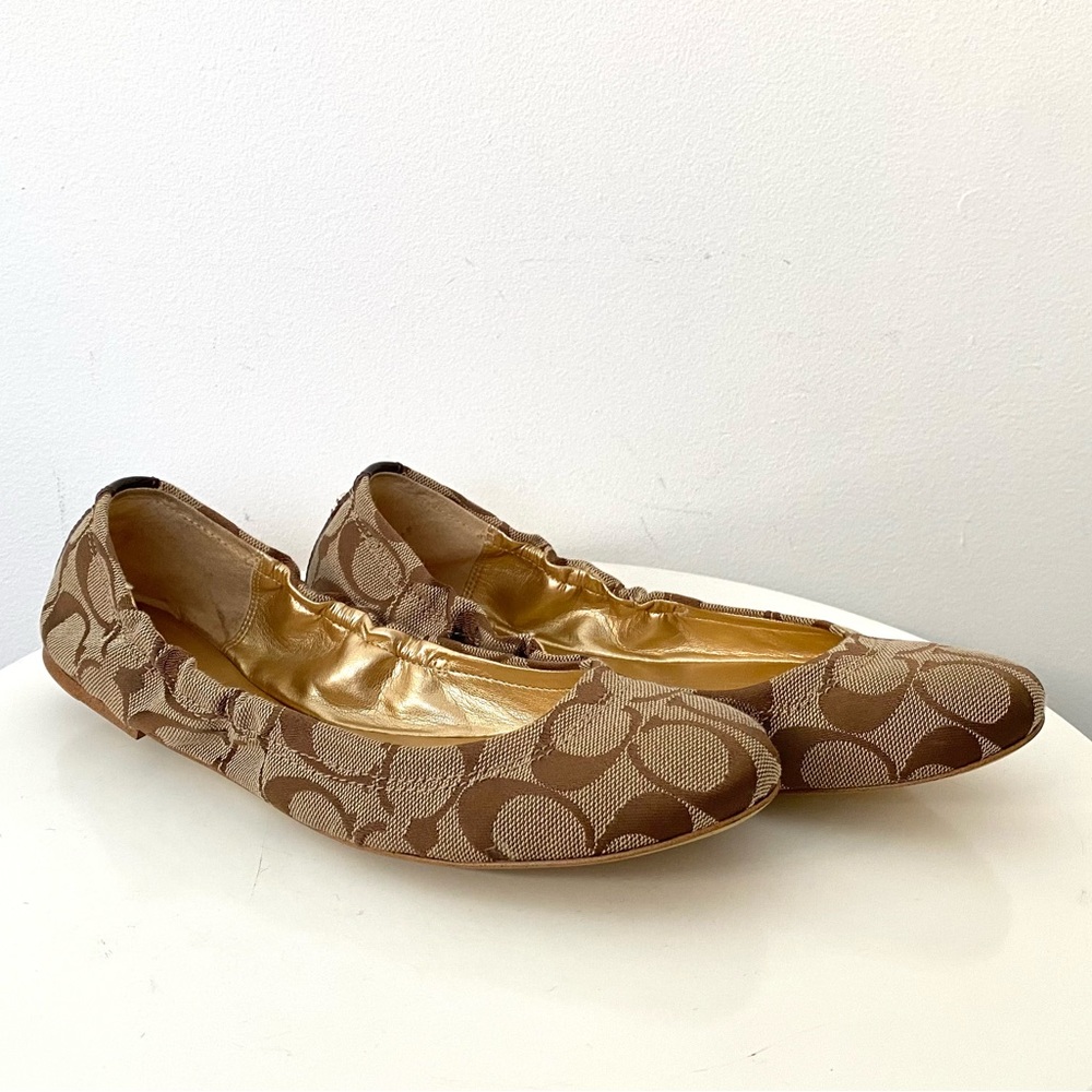 Coach Aly Signature C Logo Khaki Ballet Flats Size 7 - Picture 7 of 11